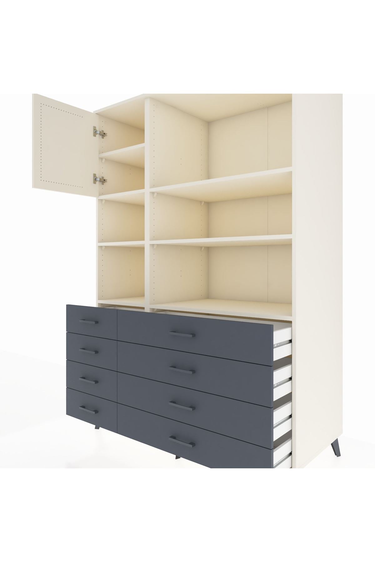 Kronos Dolap 7 Raflı 8 Çekmeceli Tek Kapaklı 132x59x195 Aytaşı-Aytaşı/Antrasit