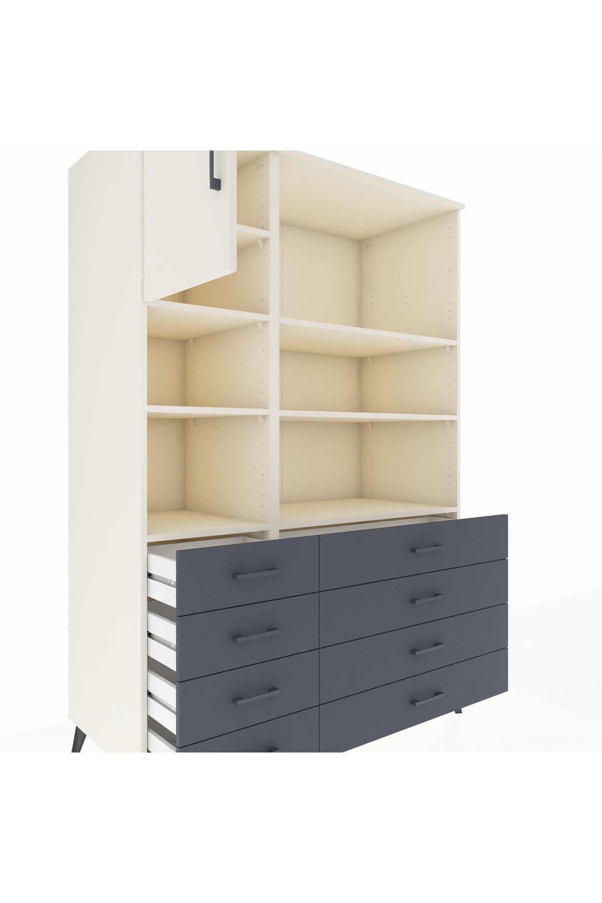 Kronos Dolap 7 Raflı 8 Çekmeceli Tek Kapaklı 132x59x195 Aytaşı-Aytaşı/Antrasit