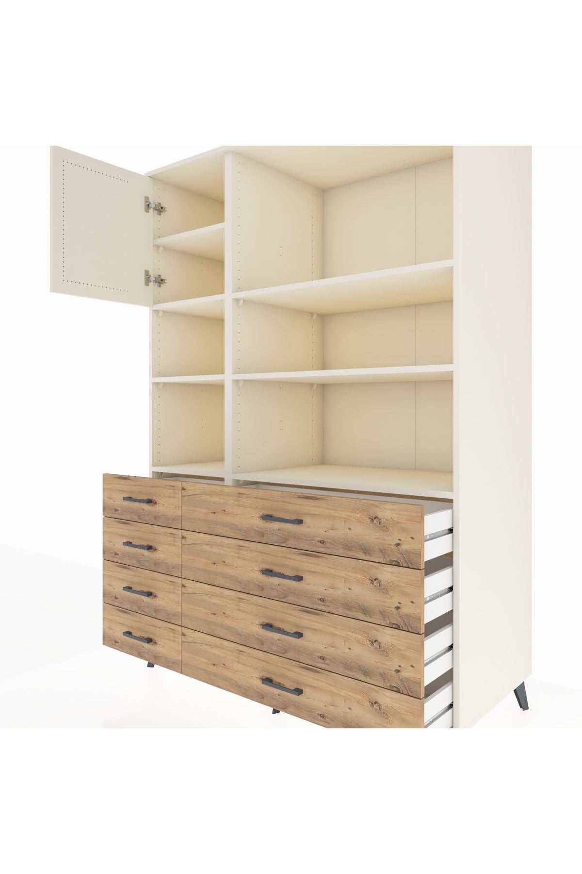 Kronos Dolap 7 Raflı 8 Çekmeceli Tek Kapaklı 132x59x195 Aytaşı-Aytaşı/Çam