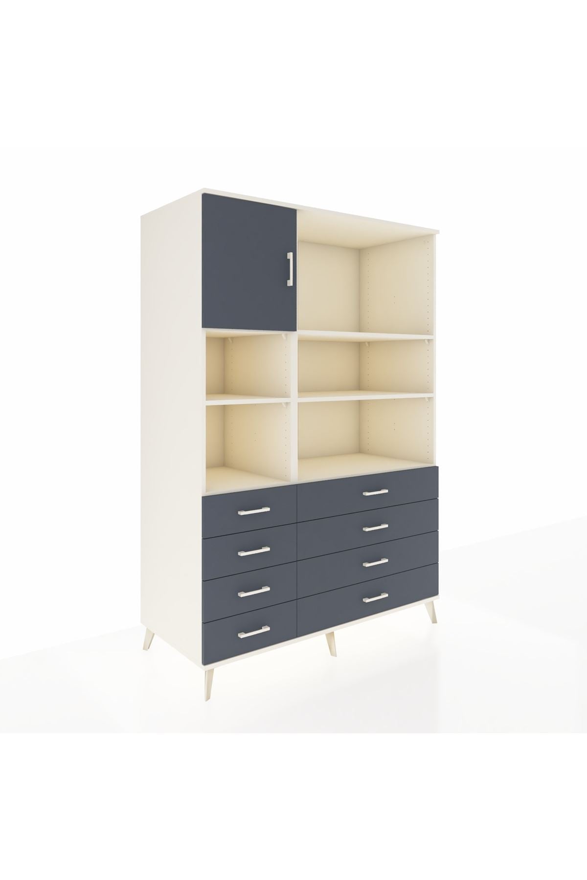 Kronos Dolap 7 Raflı 8 Çekmeceli Tek Kapaklı 132x59x195 Aytaşı-Antrasit/Antrasit