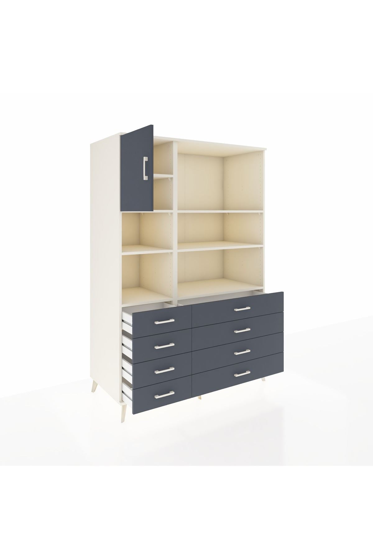 Kronos Dolap 7 Raflı 8 Çekmeceli Tek Kapaklı 132x59x195 Aytaşı-Antrasit/Antrasit