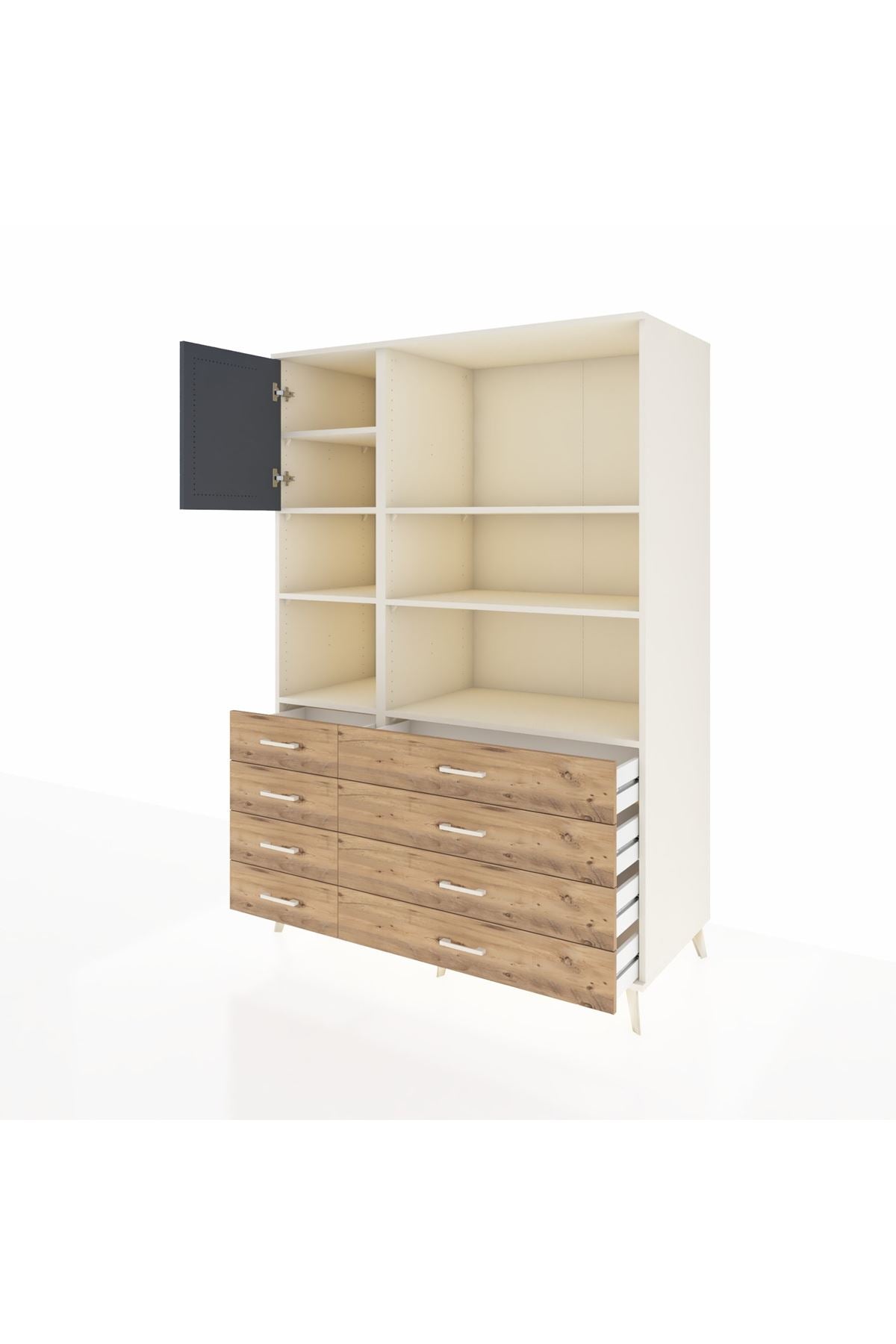 Kronos Dolap 7 Raflı 8 Çekmeceli Tek Kapaklı 132x59x195 Aytaşı-Antrasit/Çam