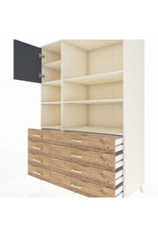 Kronos Dolap 7 Raflı 8 Çekmeceli Tek Kapaklı 132x59x195 Aytaşı-Antrasit/Çam