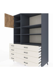 Kronos Dolap 7 Raflı 8 Çekmeceli Tek Kapaklı 132x59x195 Antrasit-Çam/Aytaşı