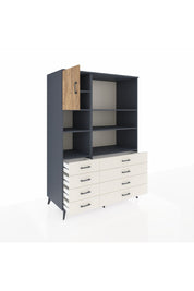 Kronos Dolap 7 Raflı 8 Çekmeceli Tek Kapaklı 132x59x195 Antrasit-Çam/Aytaşı