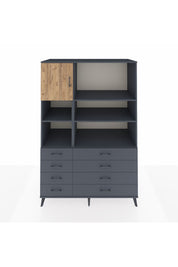 Kronos Dolap 7 Raflı 8 Çekmeceli Tek Kapaklı 132x59x195 Antrasit-Çam/Antrasit