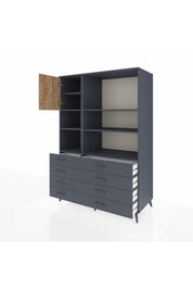 Kronos Dolap 7 Raflı 8 Çekmeceli Tek Kapaklı 132x59x195 Antrasit-Çam/Antrasit