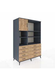 Kronos Dolap 7 Raflı 8 Çekmeceli Tek Kapaklı 132x59x195 Antrasit-Çam/Çam