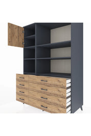 Kronos Dolap 7 Raflı 8 Çekmeceli Tek Kapaklı 132x59x195 Antrasit-Çam/Çam