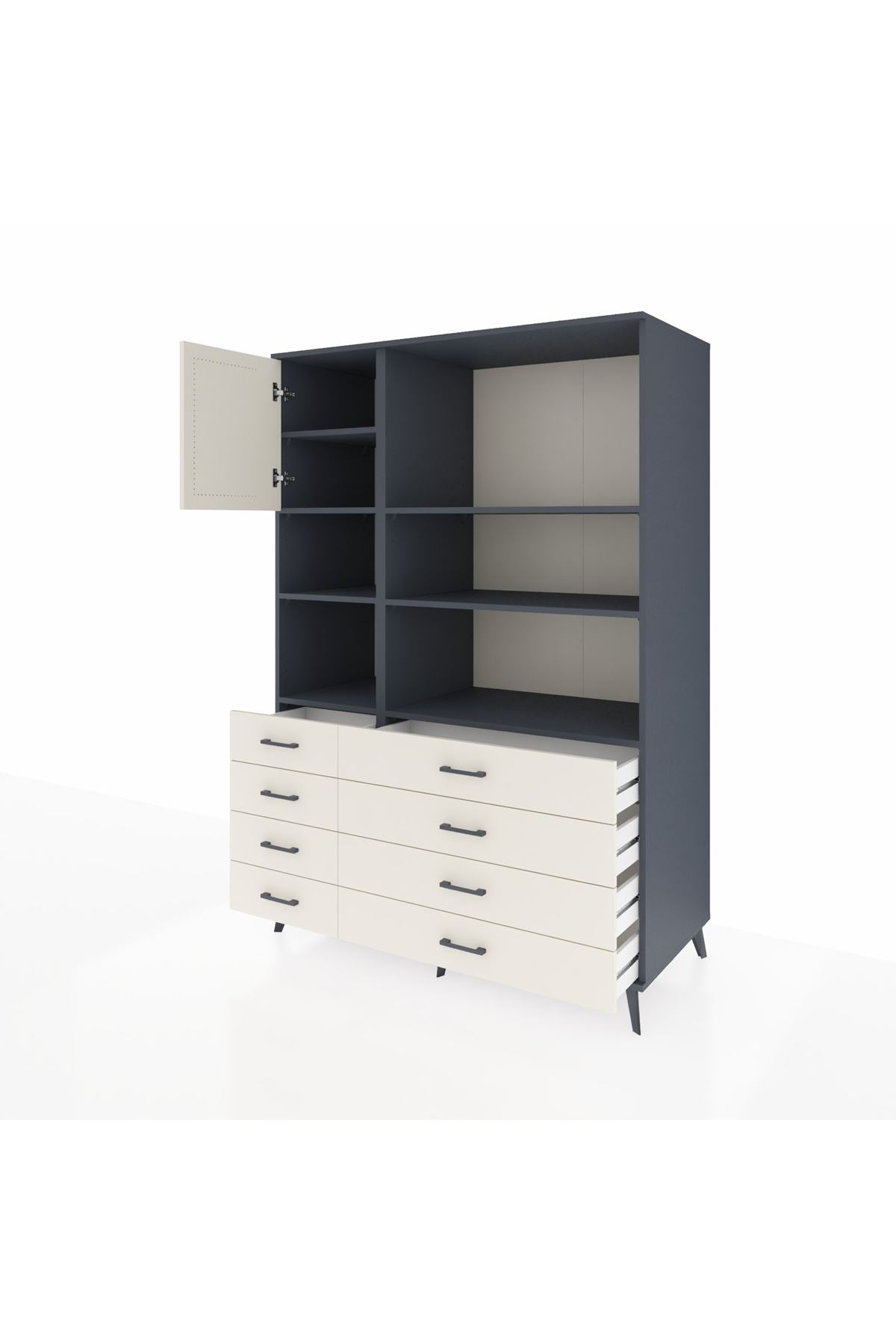 Kronos Dolap 7 Raflı 8 Çekmeceli Tek Kapaklı 132x59x195 Antrasit-Aytaşı/Aytaşı