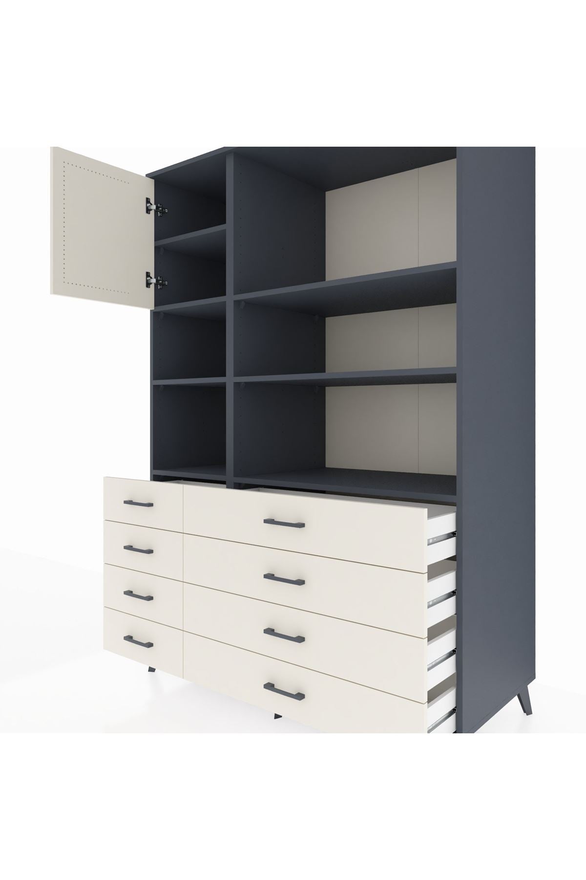 Kronos Dolap 7 Raflı 8 Çekmeceli Tek Kapaklı 132x59x195 Antrasit-Aytaşı/Aytaşı