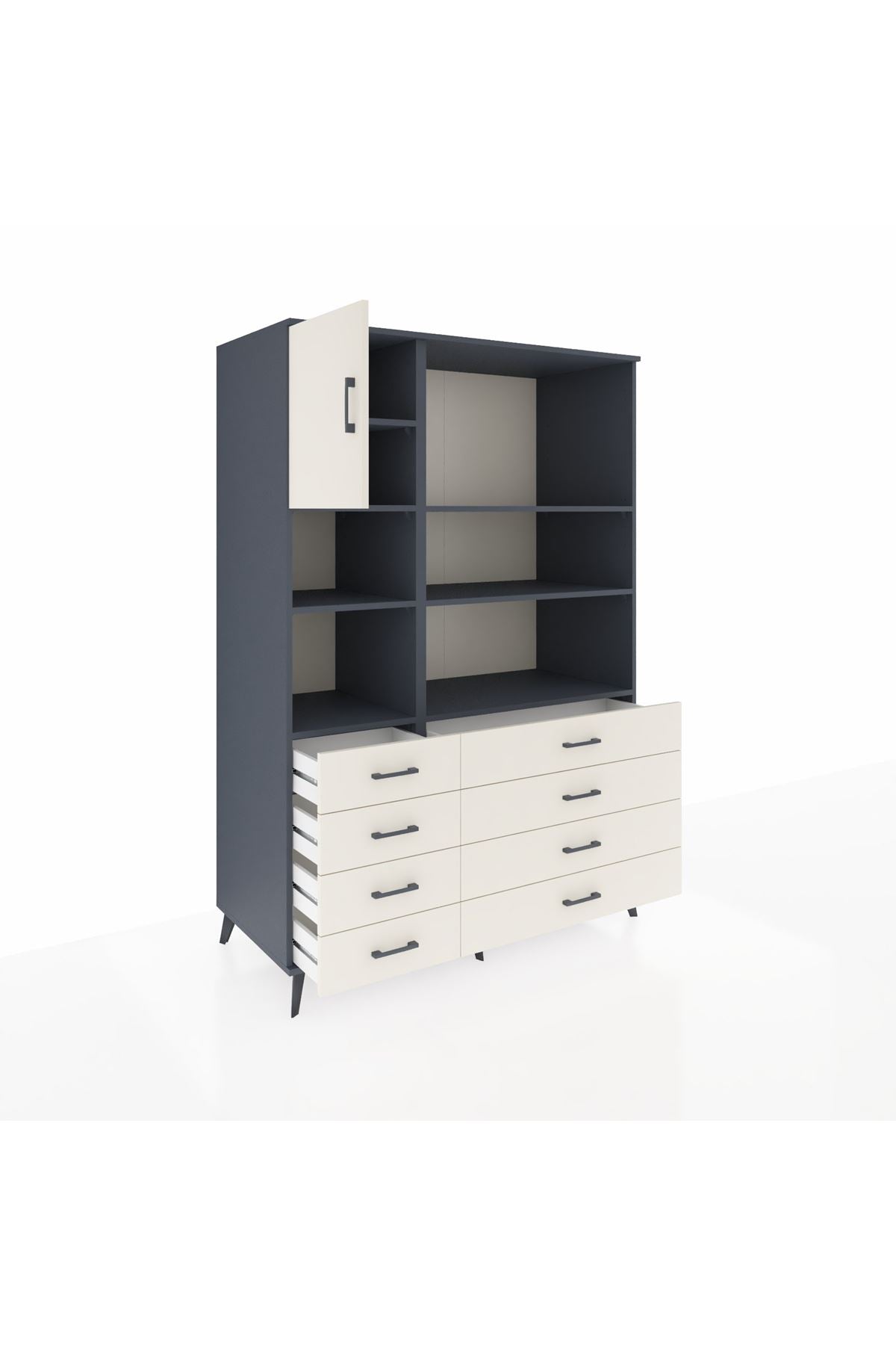 Kronos Dolap 7 Raflı 8 Çekmeceli Tek Kapaklı 132x59x195 Antrasit-Aytaşı/Aytaşı