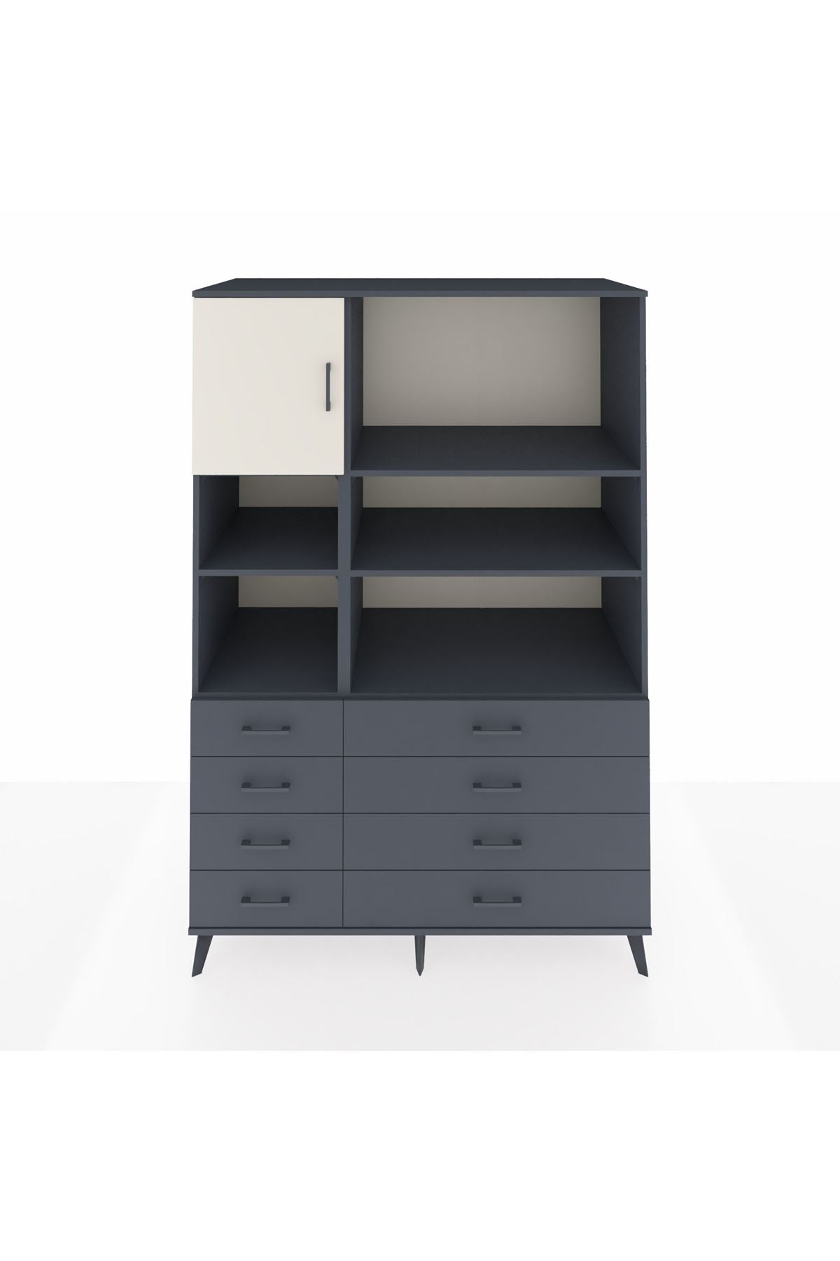 Kronos Dolap 7 Raflı 8 Çekmeceli Tek Kapaklı 132x59x195 Antrasit-Aytaşı/Antrasit
