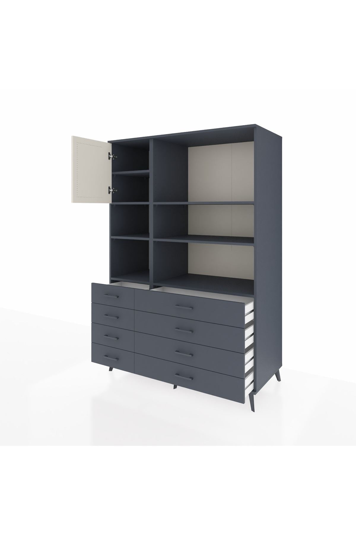 Kronos Dolap 7 Raflı 8 Çekmeceli Tek Kapaklı 132x59x195 Antrasit-Aytaşı/Antrasit