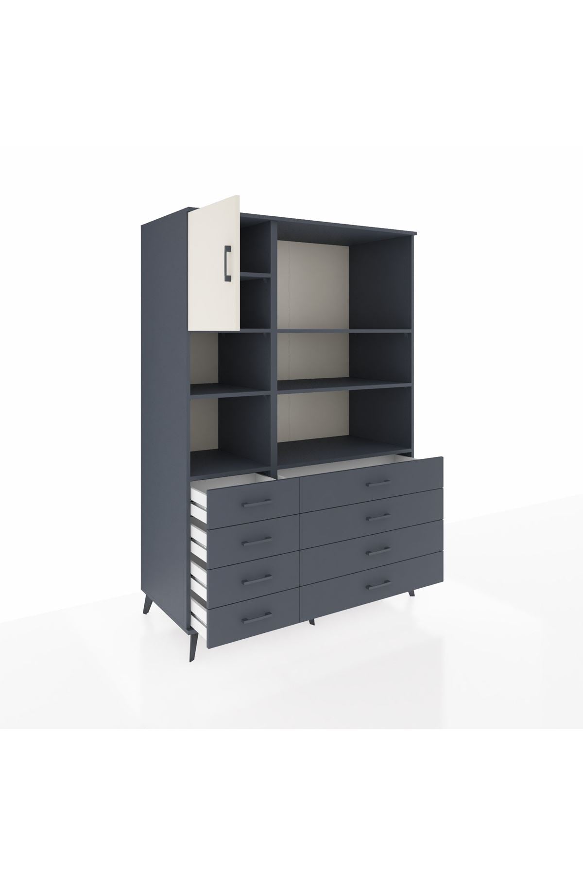 Kronos Dolap 7 Raflı 8 Çekmeceli Tek Kapaklı 132x59x195 Antrasit-Aytaşı/Antrasit