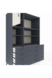 Kronos Dolap 7 Raflı 8 Çekmeceli Tek Kapaklı 132x59x195 Antrasit-Aytaşı/Antrasit