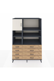 Kronos Dolap 7 Raflı 8 Çekmeceli Tek Kapaklı 132x59x195 Antrasit-Aytaşı/Çam
