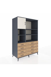 Kronos Dolap 7 Raflı 8 Çekmeceli Tek Kapaklı 132x59x195 Antrasit-Aytaşı/Çam