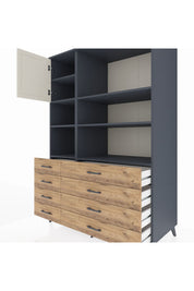 Kronos Dolap 7 Raflı 8 Çekmeceli Tek Kapaklı 132x59x195 Antrasit-Aytaşı/Çam