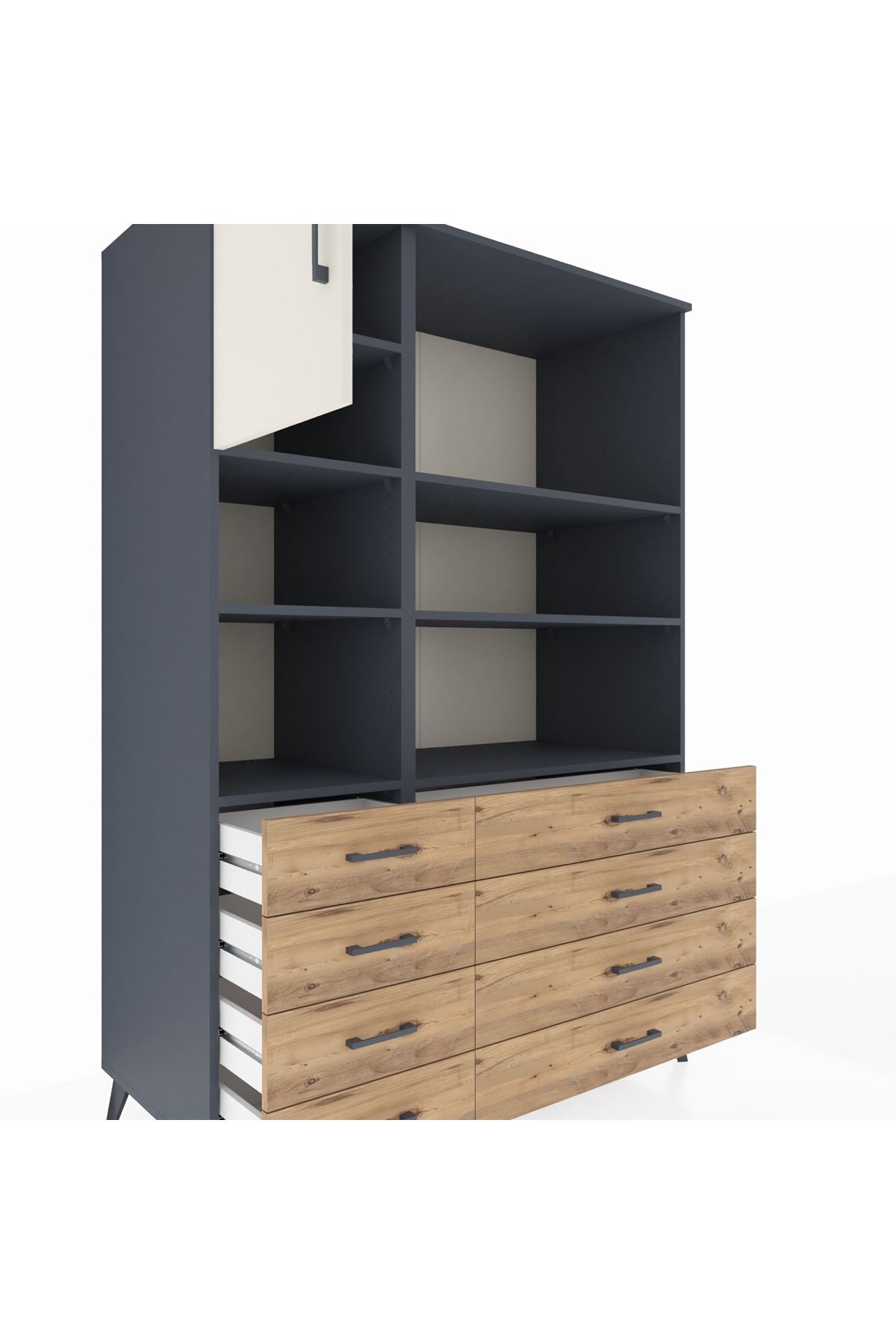 Kronos Dolap 7 Raflı 8 Çekmeceli Tek Kapaklı 132x59x195 Antrasit-Aytaşı/Çam