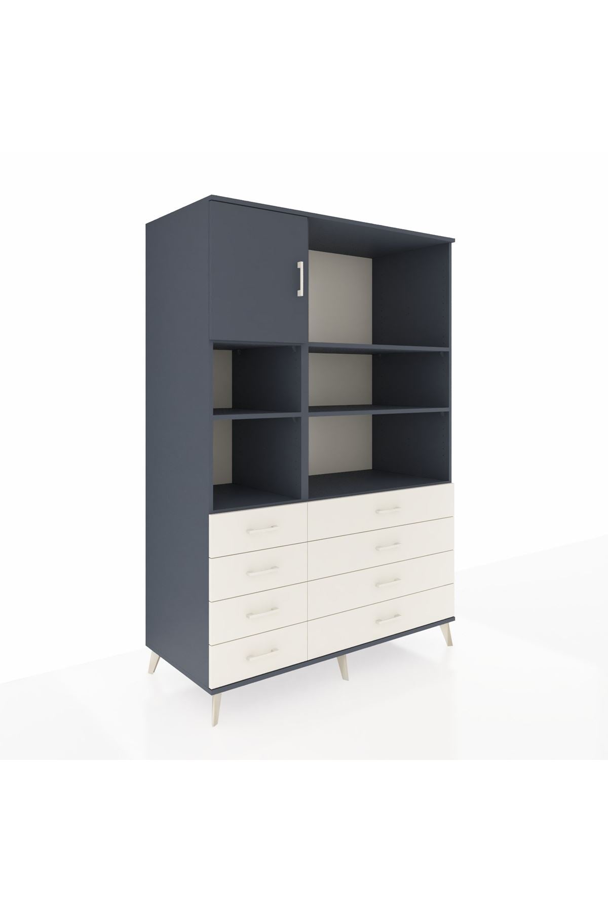 Kronos Dolap 7 Raflı 8 Çekmeceli Tek Kapaklı 132x59x195 Antrasit-Antrasit/Aytaşı