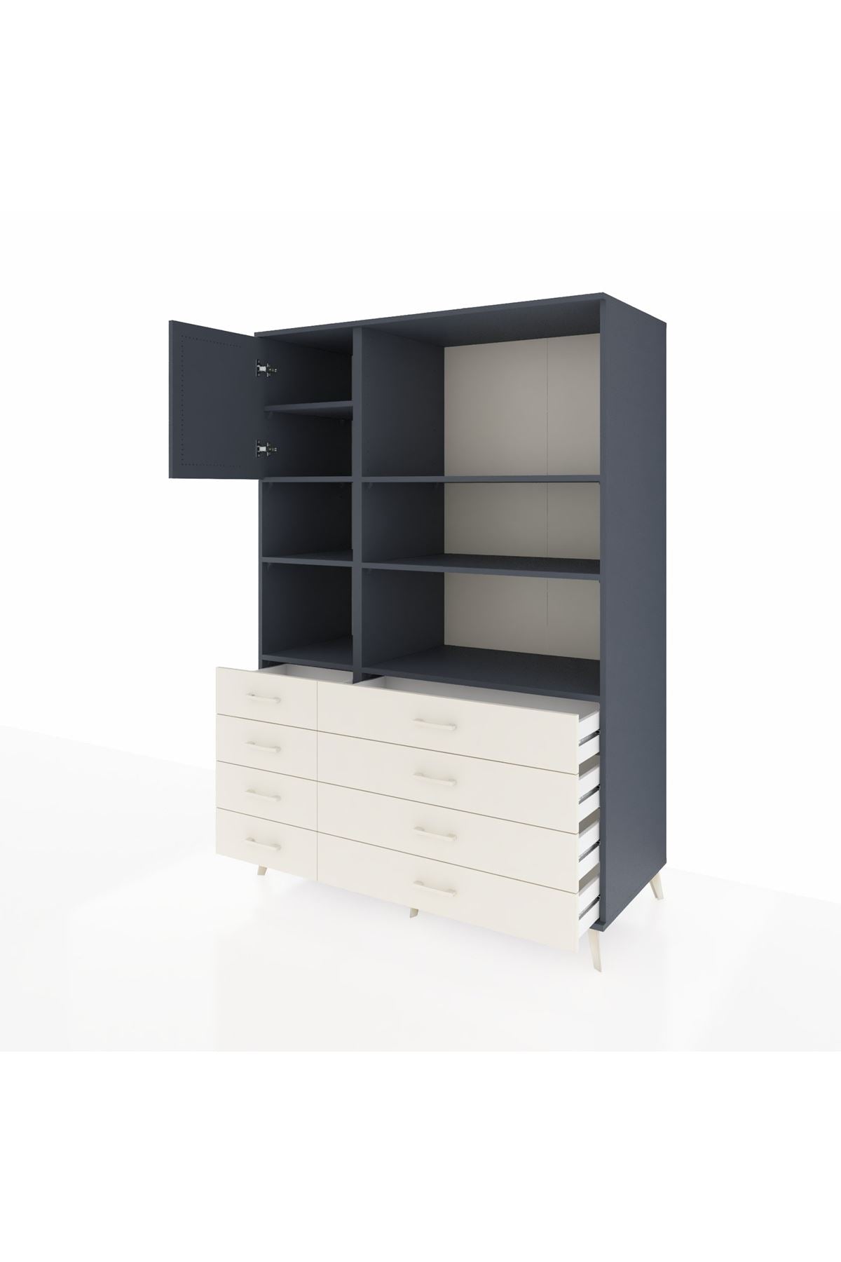 Kronos Dolap 7 Raflı 8 Çekmeceli Tek Kapaklı 132x59x195 Antrasit-Antrasit/Aytaşı