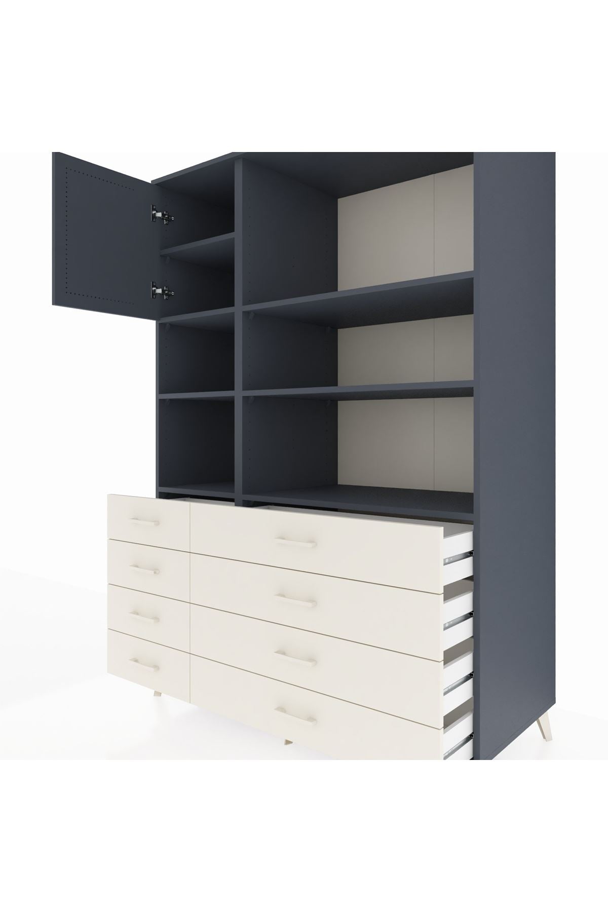 Kronos Dolap 7 Raflı 8 Çekmeceli Tek Kapaklı 132x59x195 Antrasit-Antrasit/Aytaşı