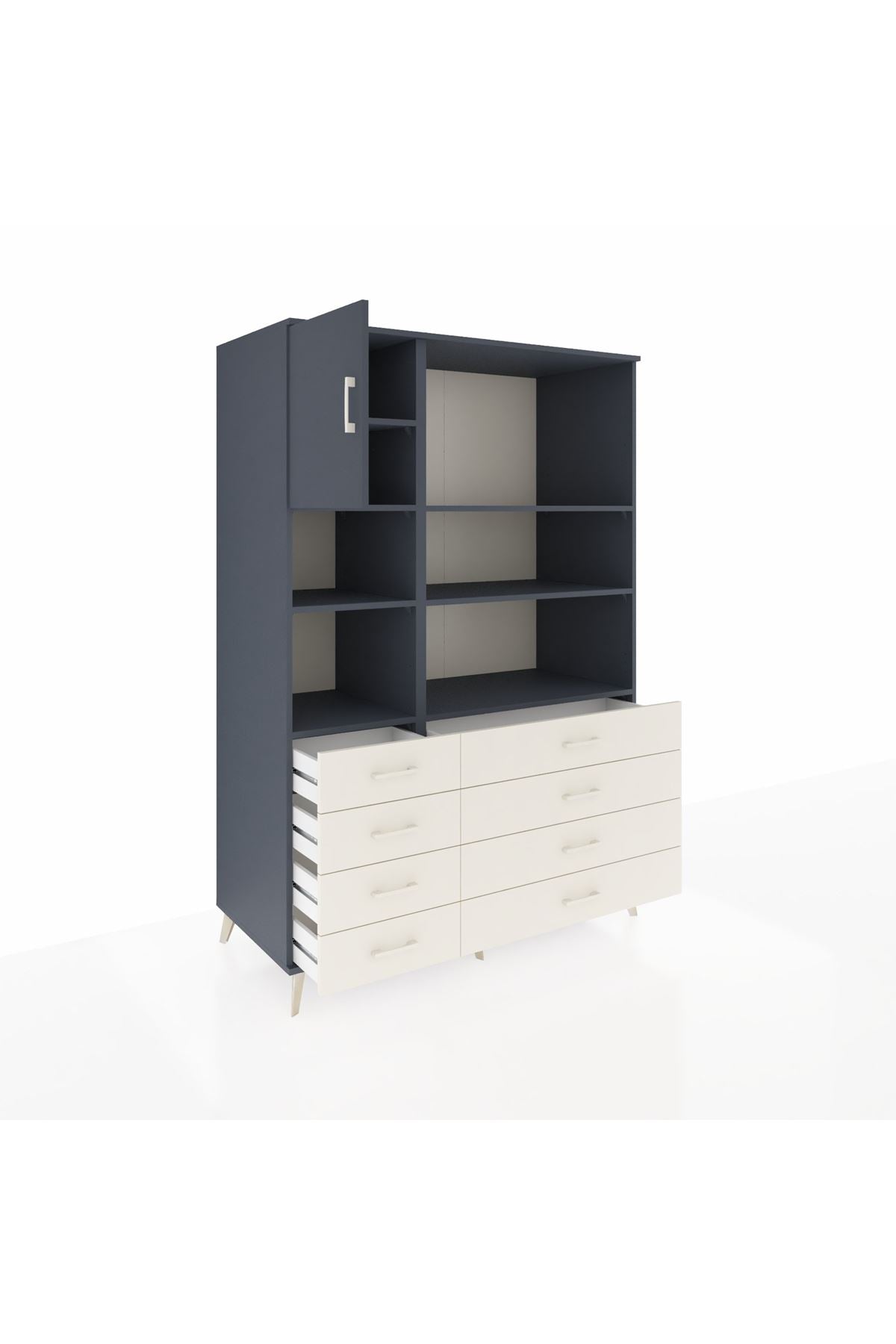 Kronos Dolap 7 Raflı 8 Çekmeceli Tek Kapaklı 132x59x195 Antrasit-Antrasit/Aytaşı