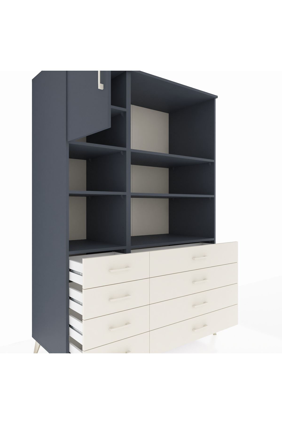 Kronos Dolap 7 Raflı 8 Çekmeceli Tek Kapaklı 132x59x195 Antrasit-Antrasit/Aytaşı