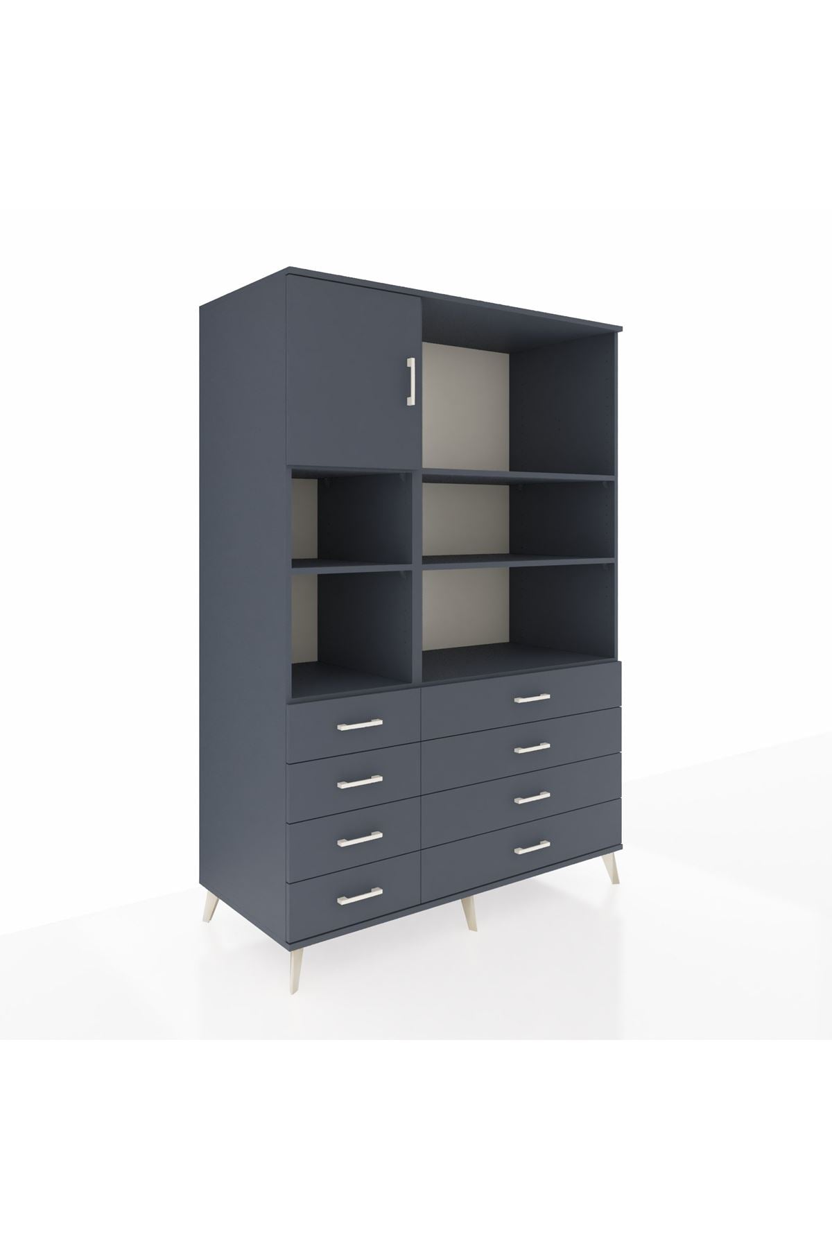 Kronos Dolap 7 Raflı 8 Çekmeceli Tek Kapaklı 132x59x195 Antrasit-Antrasit/Antrasit