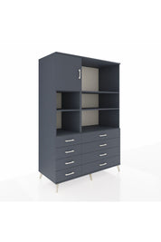 Kronos Dolap 7 Raflı 8 Çekmeceli Tek Kapaklı 132x59x195 Antrasit-Antrasit/Antrasit