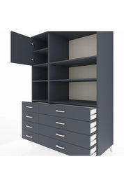 Kronos Dolap 7 Raflı 8 Çekmeceli Tek Kapaklı 132x59x195 Antrasit-Antrasit/Antrasit