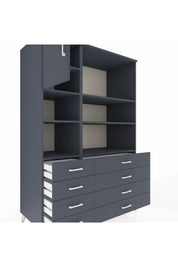 Kronos Dolap 7 Raflı 8 Çekmeceli Tek Kapaklı 132x59x195 Antrasit-Antrasit/Antrasit