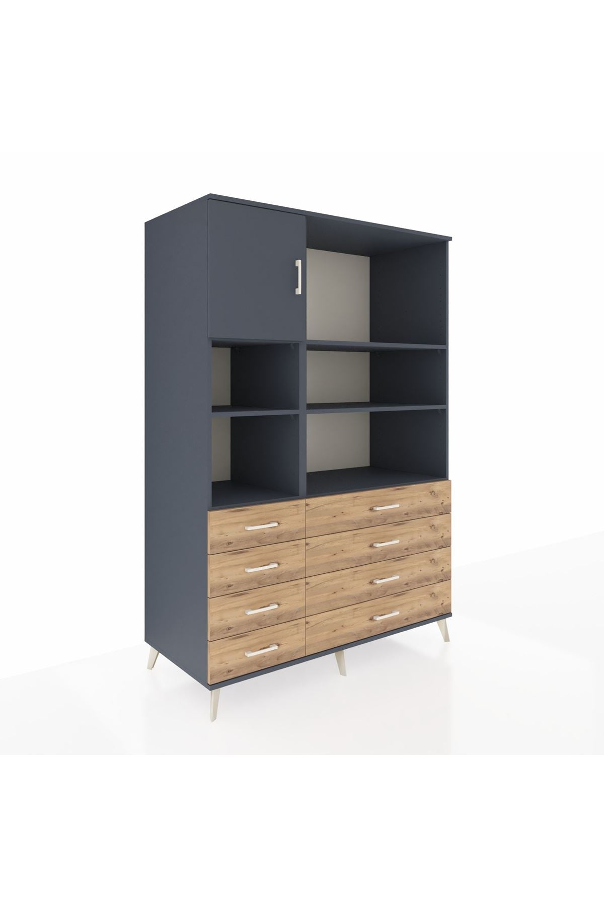 Kronos Dolap 7 Raflı 8 Çekmeceli Tek Kapaklı 132x59x195 Antrasit-Antrasit/Çam