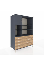 Kronos Dolap 7 Raflı 8 Çekmeceli Tek Kapaklı 132x59x195 Antrasit-Antrasit/Çam