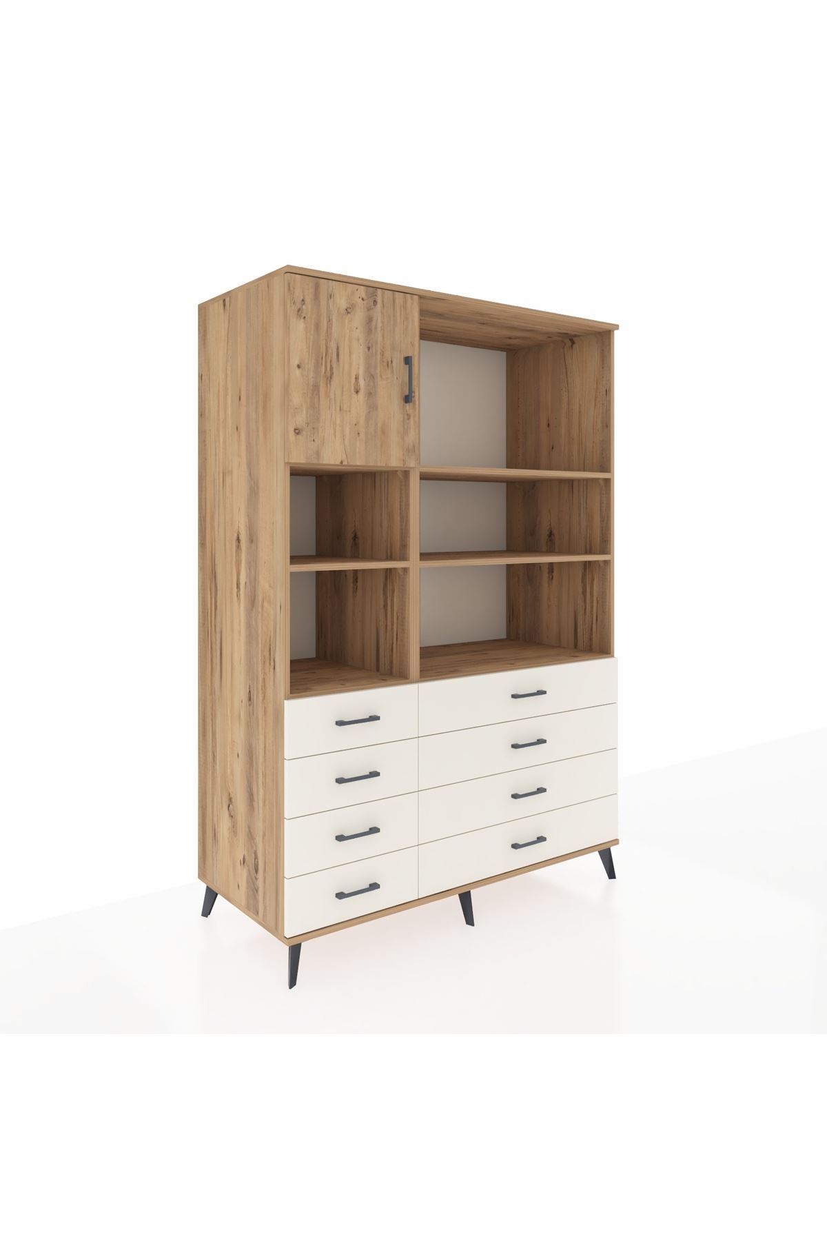 Kronos Dolap 7 Raflı 8 Çekmeceli Tek Kapaklı 132x59x195 Çam-Çam/Aytaşı