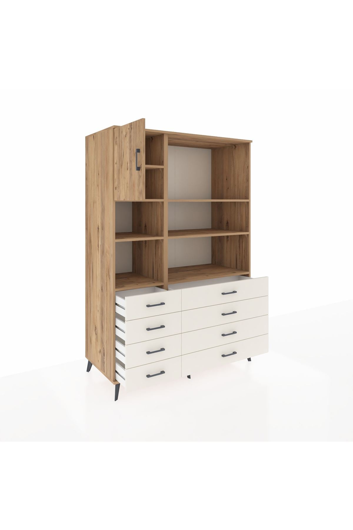 Kronos Dolap 7 Raflı 8 Çekmeceli Tek Kapaklı 132x59x195 Çam-Çam/Aytaşı