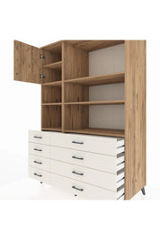 Kronos Dolap 7 Raflı 8 Çekmeceli Tek Kapaklı 132x59x195 Çam-Çam/Aytaşı