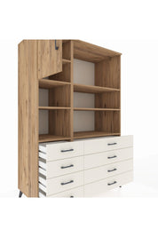 Kronos Dolap 7 Raflı 8 Çekmeceli Tek Kapaklı 132x59x195 Çam-Çam/Aytaşı