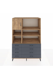 Kronos Dolap 7 Raflı 8 Çekmeceli Tek Kapaklı 132x59x195 Çam-Çam/Antrasit