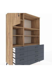 Kronos Dolap 7 Raflı 8 Çekmeceli Tek Kapaklı 132x59x195 Çam-Çam/Antrasit