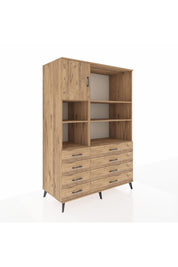 Kronos Dolap 7 Raflı 8 Çekmeceli Tek Kapaklı 132x59x195 Çam-Çam/Çam