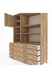 Kronos Dolap 7 Raflı 8 Çekmeceli Tek Kapaklı 132x59x195 Çam-Çam/Çam