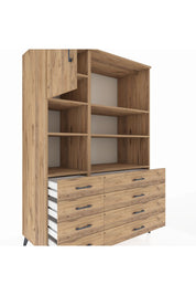 Kronos Dolap 7 Raflı 8 Çekmeceli Tek Kapaklı 132x59x195 Çam-Çam/Çam