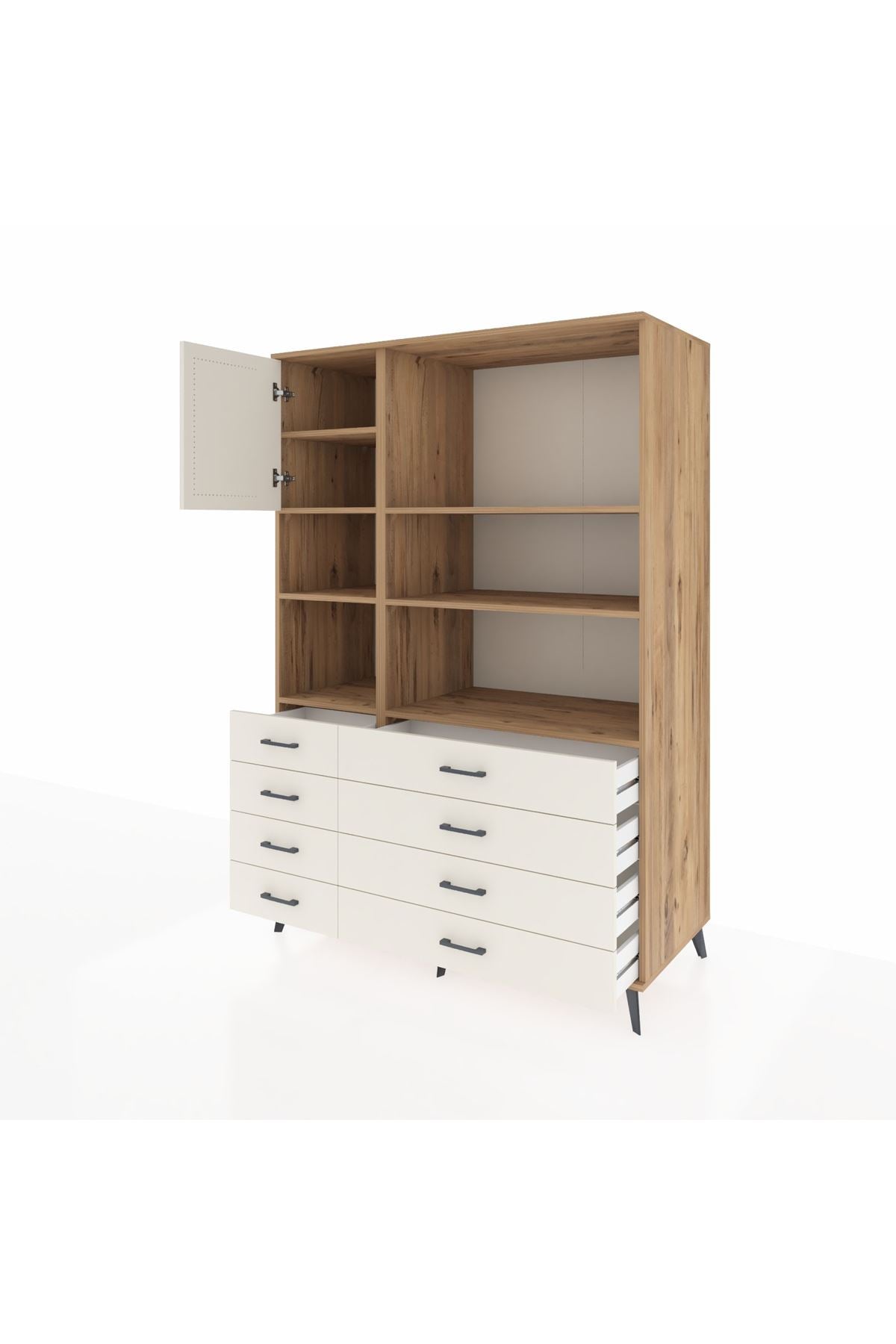 Kronos Dolap 7 Raflı 8 Çekmeceli Tek Kapaklı 132x59x195 Çam-Aytaşı/Aytaşı