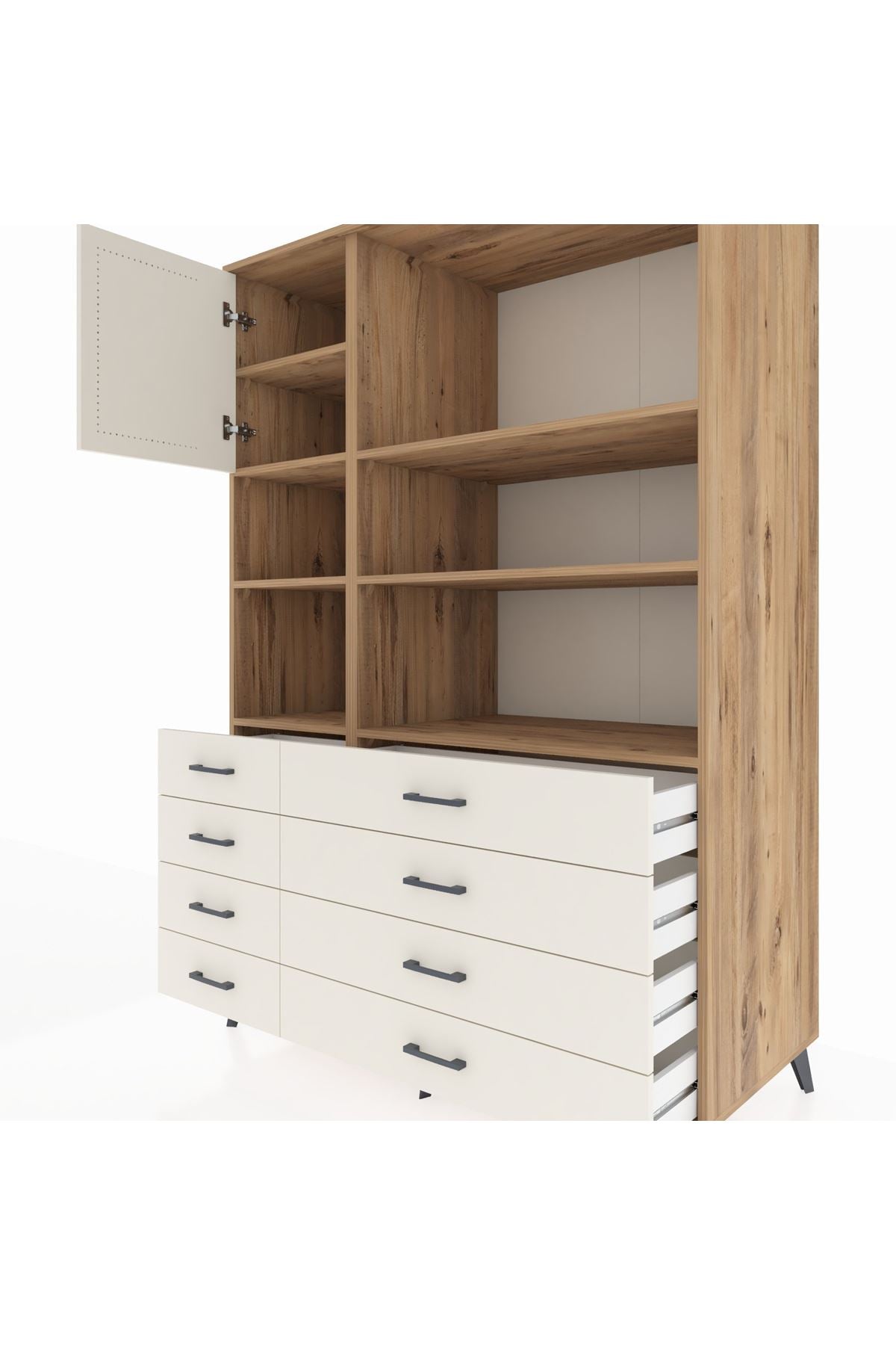 Kronos Dolap 7 Raflı 8 Çekmeceli Tek Kapaklı 132x59x195 Çam-Aytaşı/Aytaşı