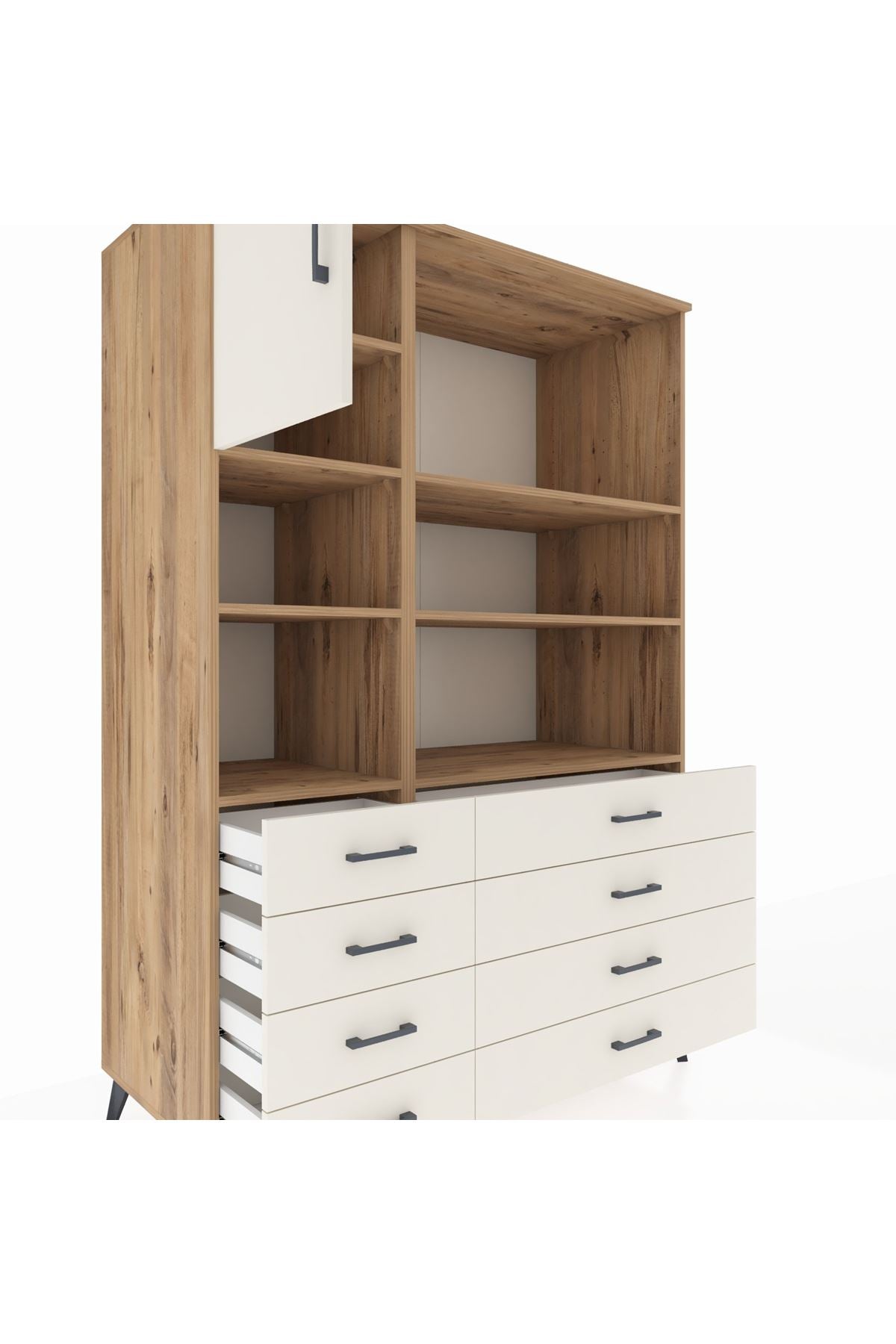 Kronos Dolap 7 Raflı 8 Çekmeceli Tek Kapaklı 132x59x195 Çam-Aytaşı/Aytaşı