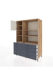 Kronos Dolap 7 Raflı 8 Çekmeceli Tek Kapaklı 132x59x195 Çam-Aytaşı/Antrasit