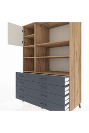 Kronos Dolap 7 Raflı 8 Çekmeceli Tek Kapaklı 132x59x195 Çam-Aytaşı/Antrasit