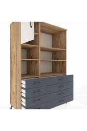 Kronos Dolap 7 Raflı 8 Çekmeceli Tek Kapaklı 132x59x195 Çam-Aytaşı/Antrasit